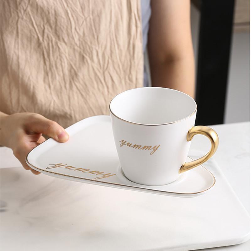 

Mugs Ceramic Coffee Cup And Saucer Set Breakfast Snack Afternoon Tea Tableware Tray Creative European Style English 201-300ml, S254