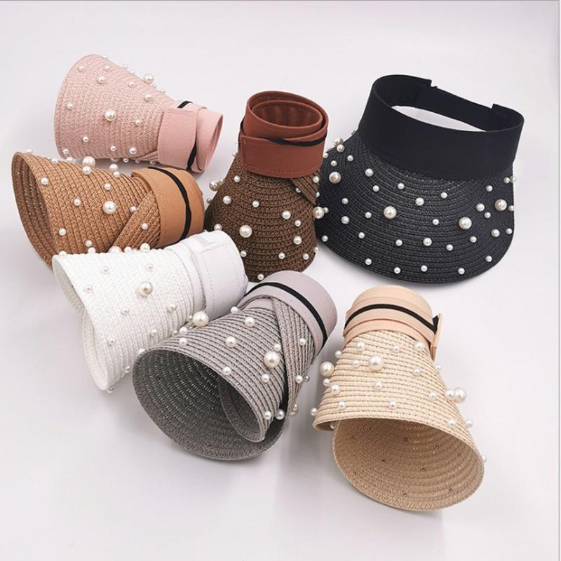 Wide Brim Hats Pearl Collapsible Summer Women Straw Hat Solid Color Fashion Shading Outdoor Big Empty Top Beach Cap
Wide Brim Hats Pearl Collapsible Summer Women Straw Hat Solid Color Fashion Shading Outdoor Big Empty Top Beach Cap