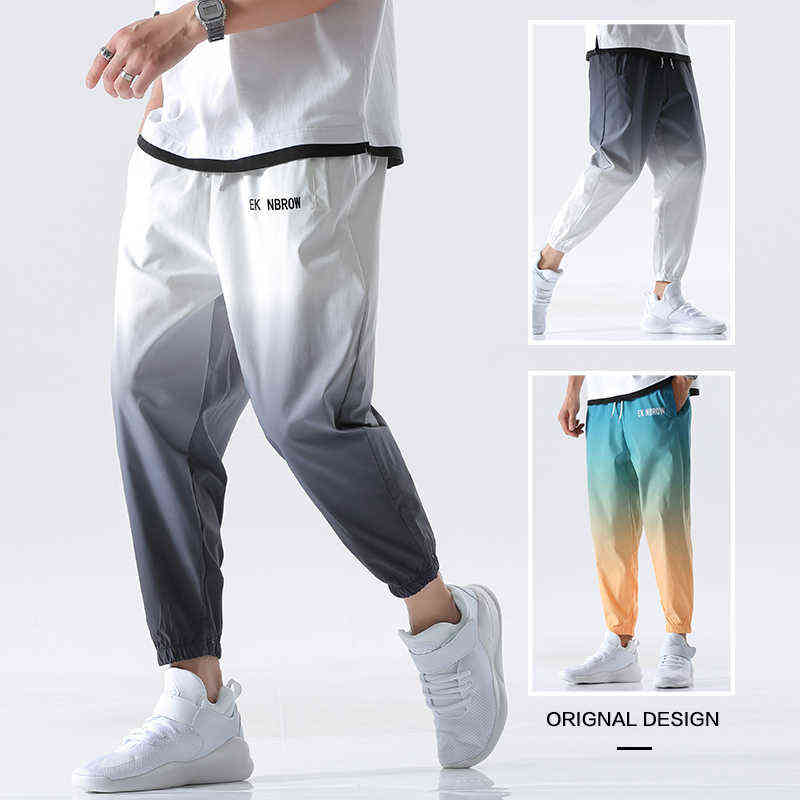 Hip Hop Streetwear Joggers Pants Men Casual Cargo Pant Trousers High Street Elastic Waist Gradient Color Harem Pant Man 211112