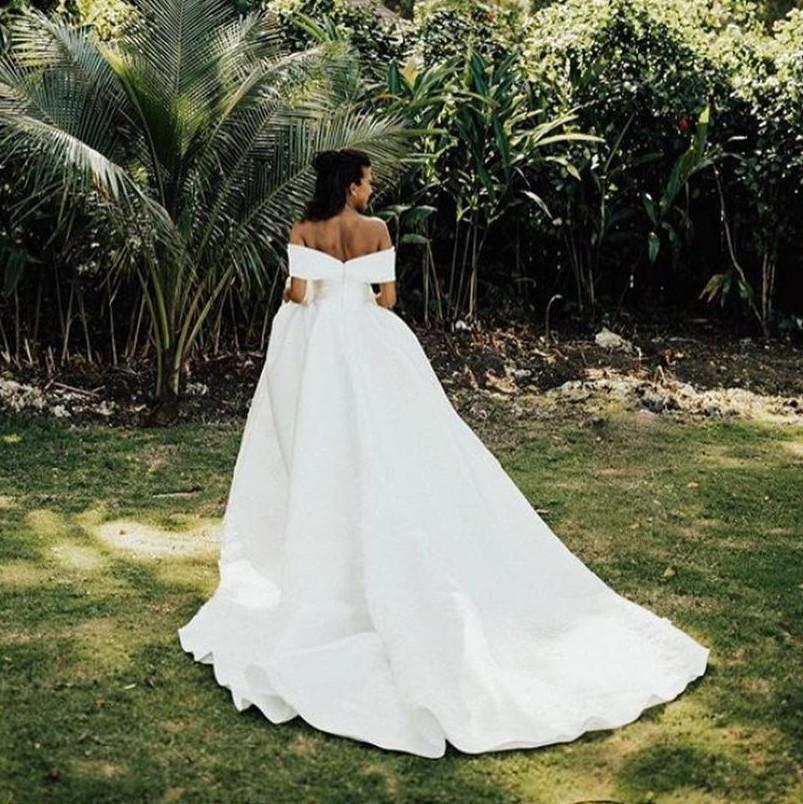 Garden Elegant Country Boho Bohemian A E Wedding Gowns Off Shoulder Pleats Ruched Appliques Court Train Robe De Marriage Bridal Dress Custom Made Ppli