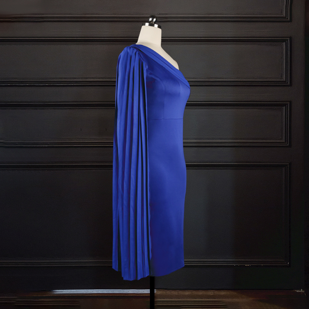 Women Party Dress Blue Elegant Celebrity Sexy One Shoulder Ruched Ribbon Bodycon Plus Size Red Dinner Date Out Night Dresses XL 210309