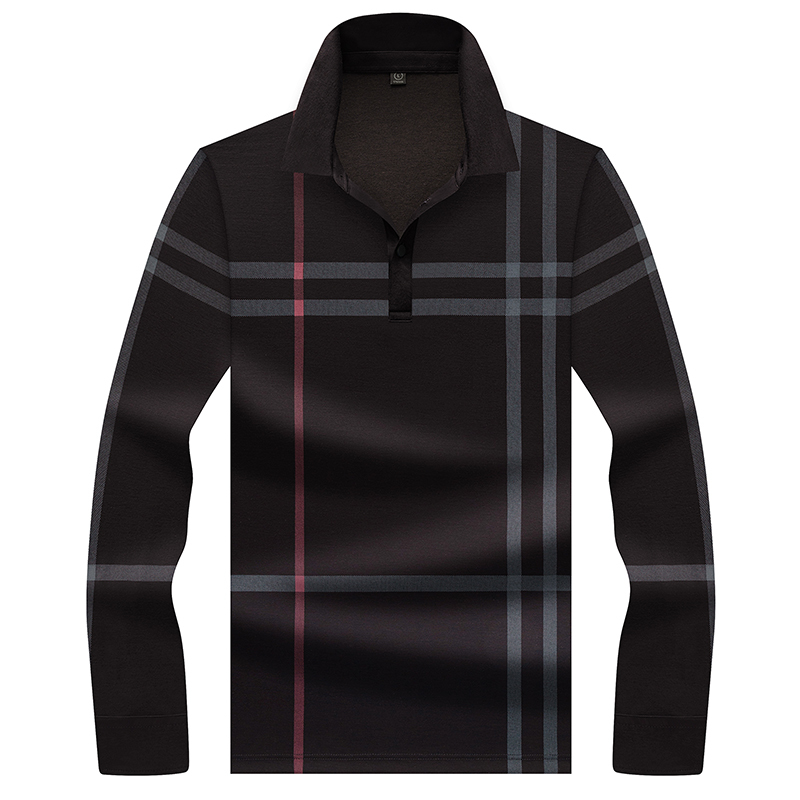 High Quality Polo Shirt men's Long sleeve polo 100% cotton lattice polo shirt Arrivals Male Casual Business Polos 8607 210308