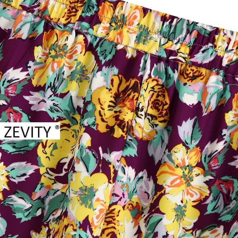 Zevity women fashion tropical flower printing casual Bermuda Shorts lady elastic waist chic shorts pantalone cortos P911 210603