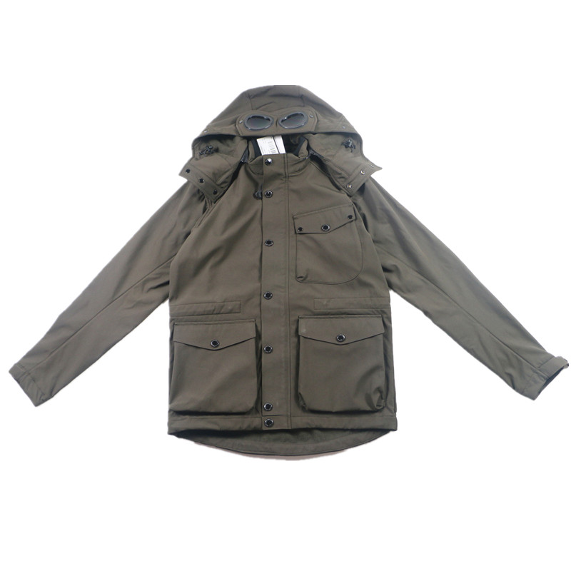 Spring and Autumn Loose Plush and Thick Windbreaker High Quality Men's Jacket with Glasses Cap Hat Detachable Soft Shell Jacket Coat