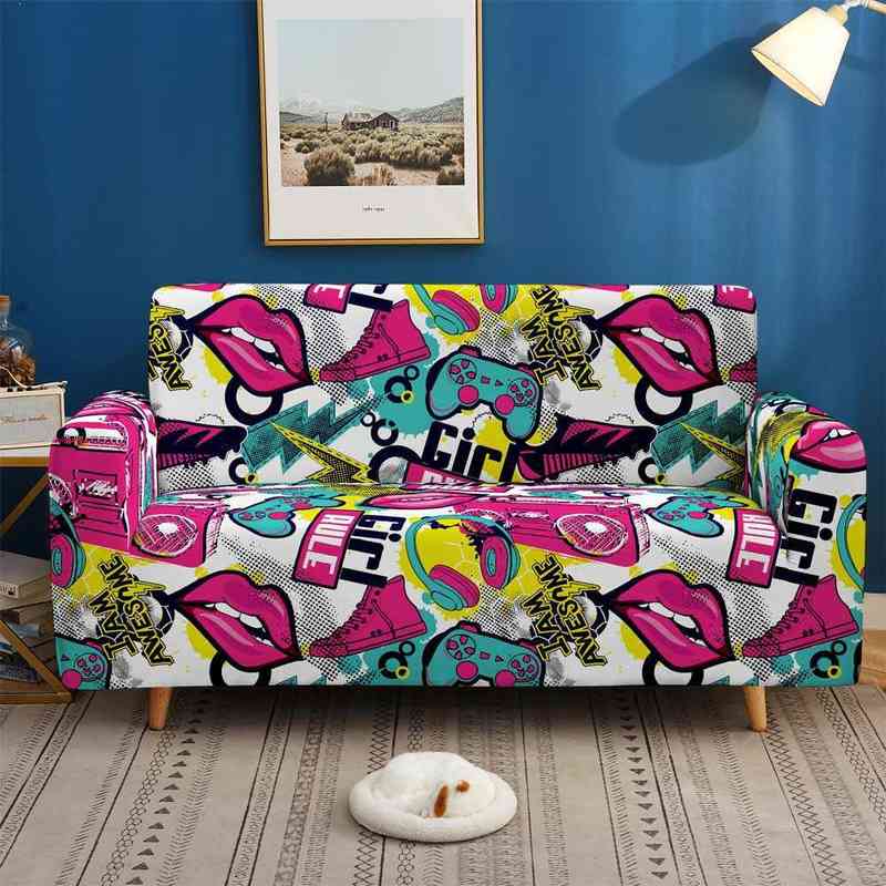 Hip Hop Sofa Cover Stretch Angle Printed Graffiti Elastic Couch Case for Home Corner Sectional Sofa1 2 3 4Seater Slipcover 211207