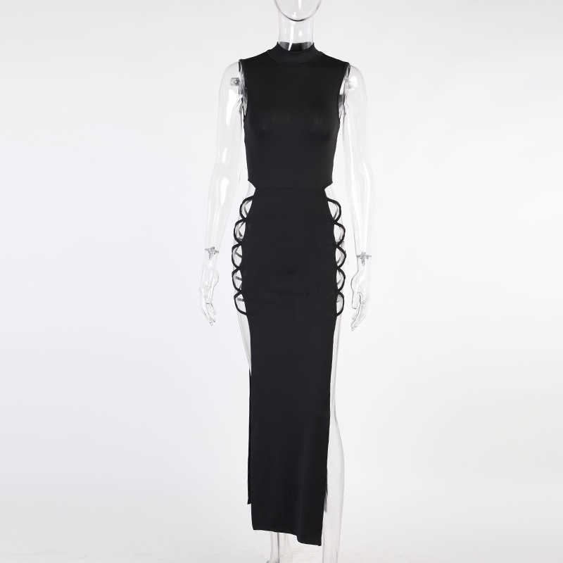 Tight Sexy Dress Women Elegant Black Sleeveless Party High Waist Tank es Hollow Out Bandage Split Skinny Summer 210526