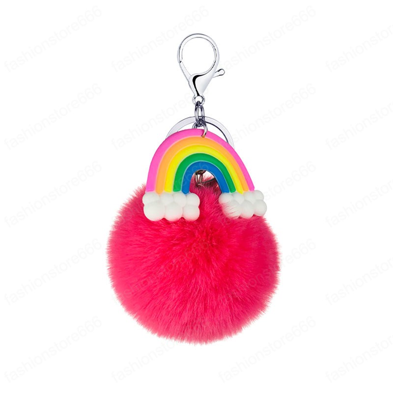 Creative Pompoms Keychain Rainbow Plush Hairball Key Chains Decorative Pendant for Women Bag Charms Accessories Car Keyring