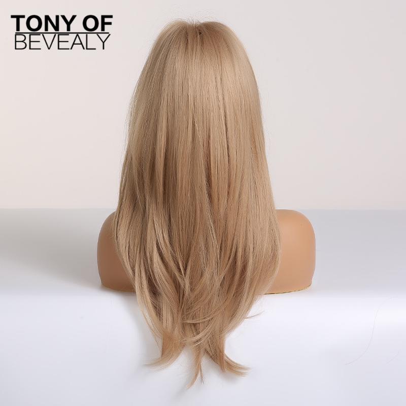 Synthetic Wigs Long Black To Blonde Ombre For Women Afro Cosplay With Bangs Wavy Layered Heat Resistant Fiber