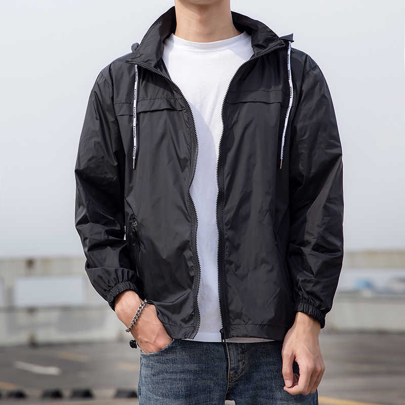 Summer Thin Jacket Men Hooded Quick-drying Sunscreen Coat Male Lightweight Fabrics Outdoor Windbreaker Travel Clothing White 5XL 210820
