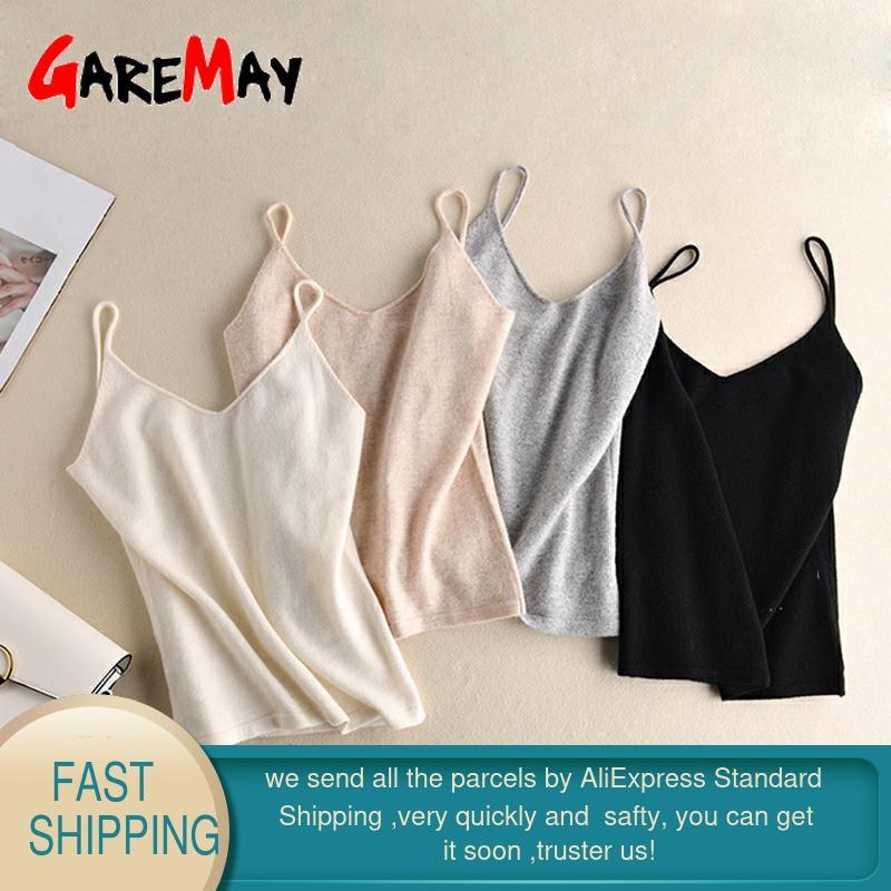 GareMay Women Knitting spaghetti Strap Top Halter V Neck Camisole Women'S Basic Casual Sleeveless knited Tank Tops Summer Female 210308