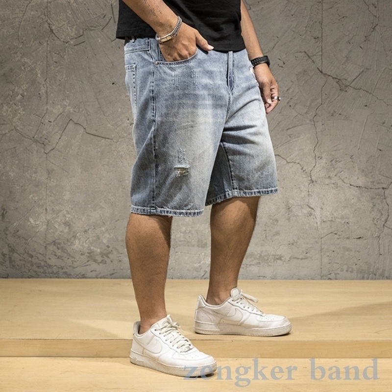Men's denim shorts light men's summer large size men's loose thin hole oversized fivepoint men shorts cotton big size men T200718