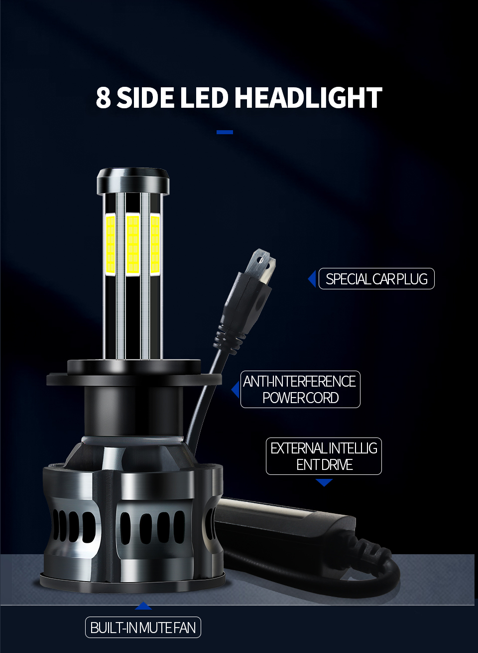 X8 8 Sides Car LED Headlight 10000ML Super Brightness Bulb 3000K 6000K 8000K Lamp H7 H4 H1 H3 880 Auto Led Lighting Modify Accessories 2PCS/lot