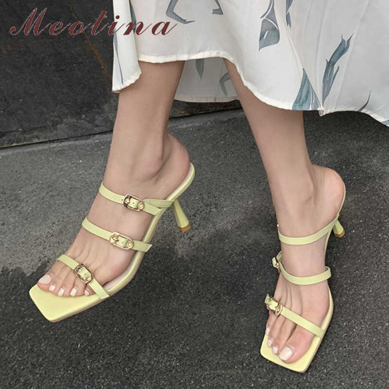 Meotina Shoes Women Genuine Leather Slippers Narrow Band High Heel Sandals Square Toe Slides Thin Heel Ladies Footwear Summer 210608, Black
Meotina Shoes Women Genuine Leather Slippers Narrow Band High Heel Sandals Square Toe Slides Thin Heel Ladies Footwear Summer 210608, Black