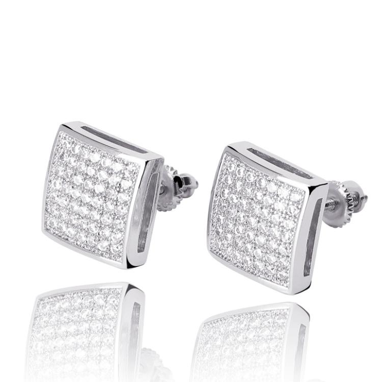 Luxury Designer Men Stud Earrings Hip Hop Fashion Man Earring Women Ear Ring Mens Diamond Earings Zircon Earing Bling Rapper Squar