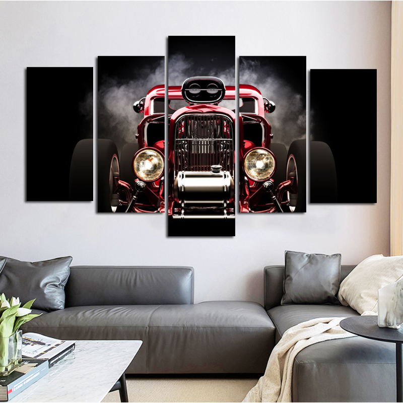 5 Panels/Set Classic Red Car Pictures Canvas Painting Wall Art For Living Room Posters And Prints Home Decoration