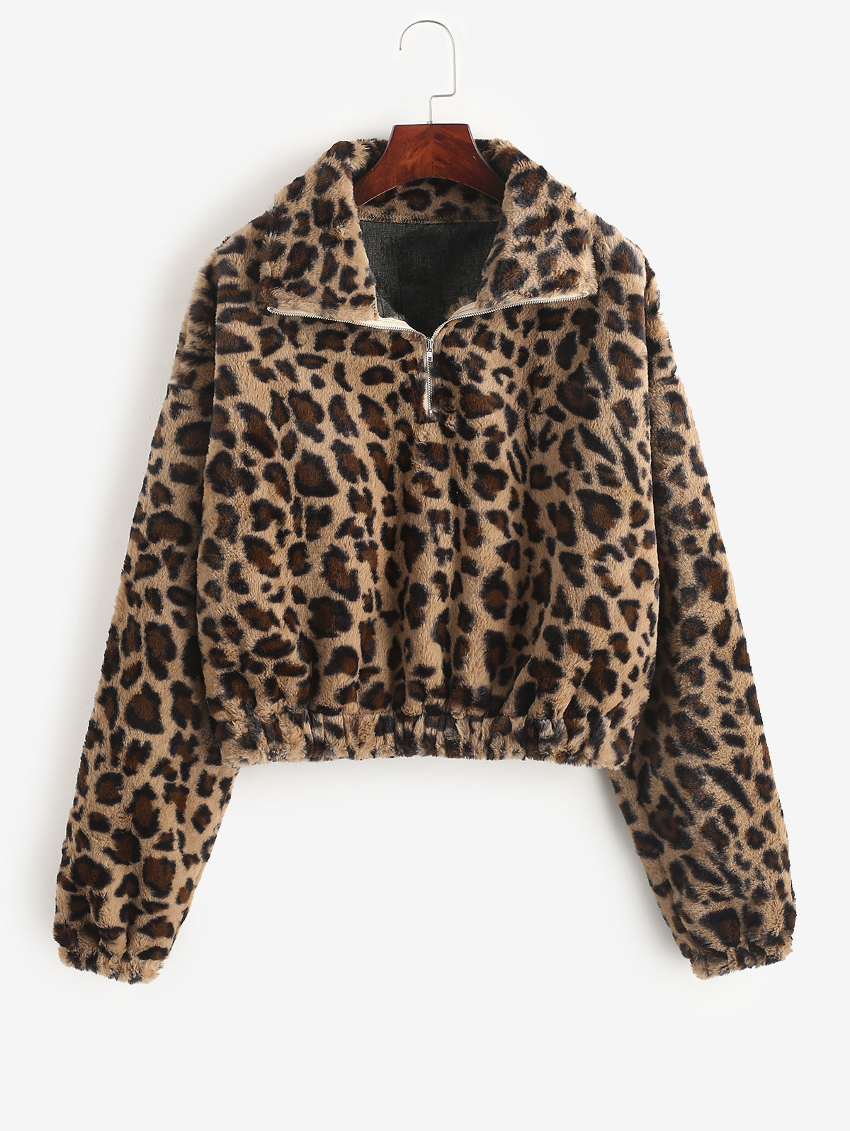 Women Leopard Print Sweatshirt Lady Warm Drop Shoulder Long Sleeve Zipper Tops Loose Fluffy Causal Pullover Sweatshirt T200113