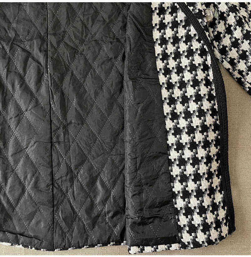 V Neck Tweed Coat Plaid Women Button Black Houndstooth Cardigan Basic Long Sleeve Blend Jacket Fashion Autumn Spring Winter 211130