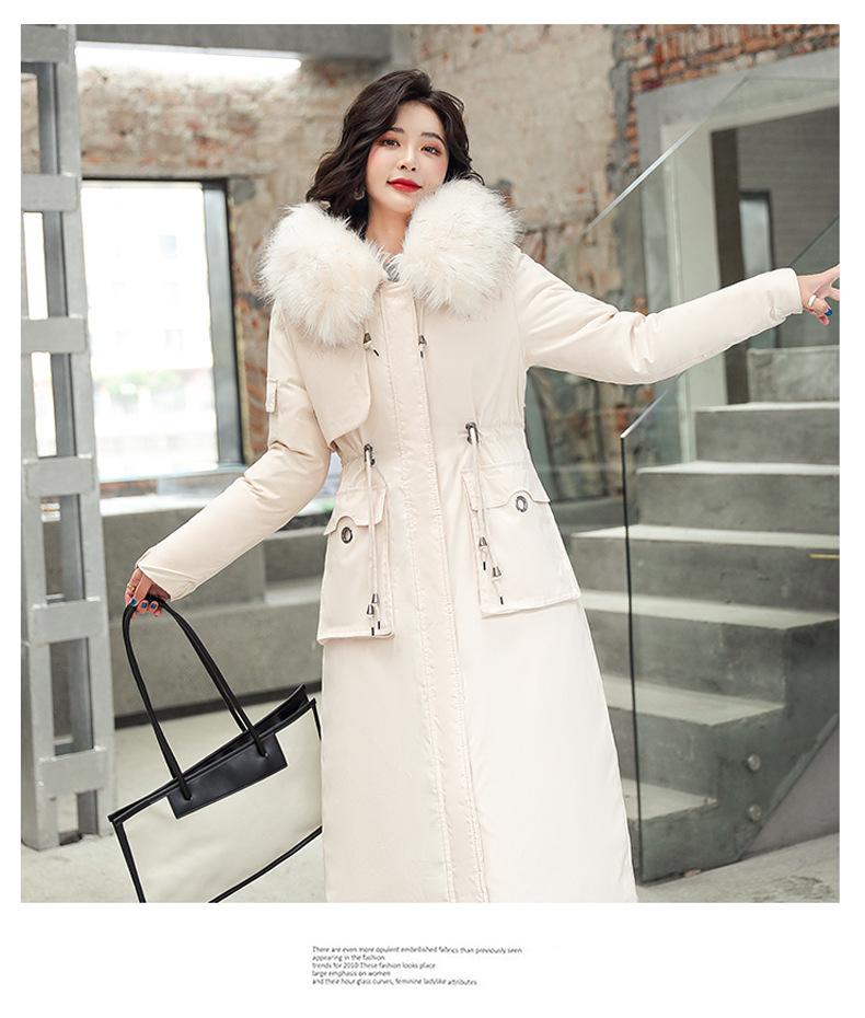 Women's Down & Parkas Long Cotton Jacket Below The Knee Slim Fit Fur Collar Fleece Cotton-Padded Coat Winter Windbreaker