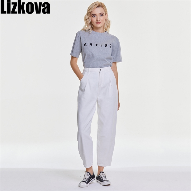 Lizkova Spring White Jeans Woman High Waist Harem Pants Mujer Pantalones Plus Size Casual Streetwear Vaqueros 210922