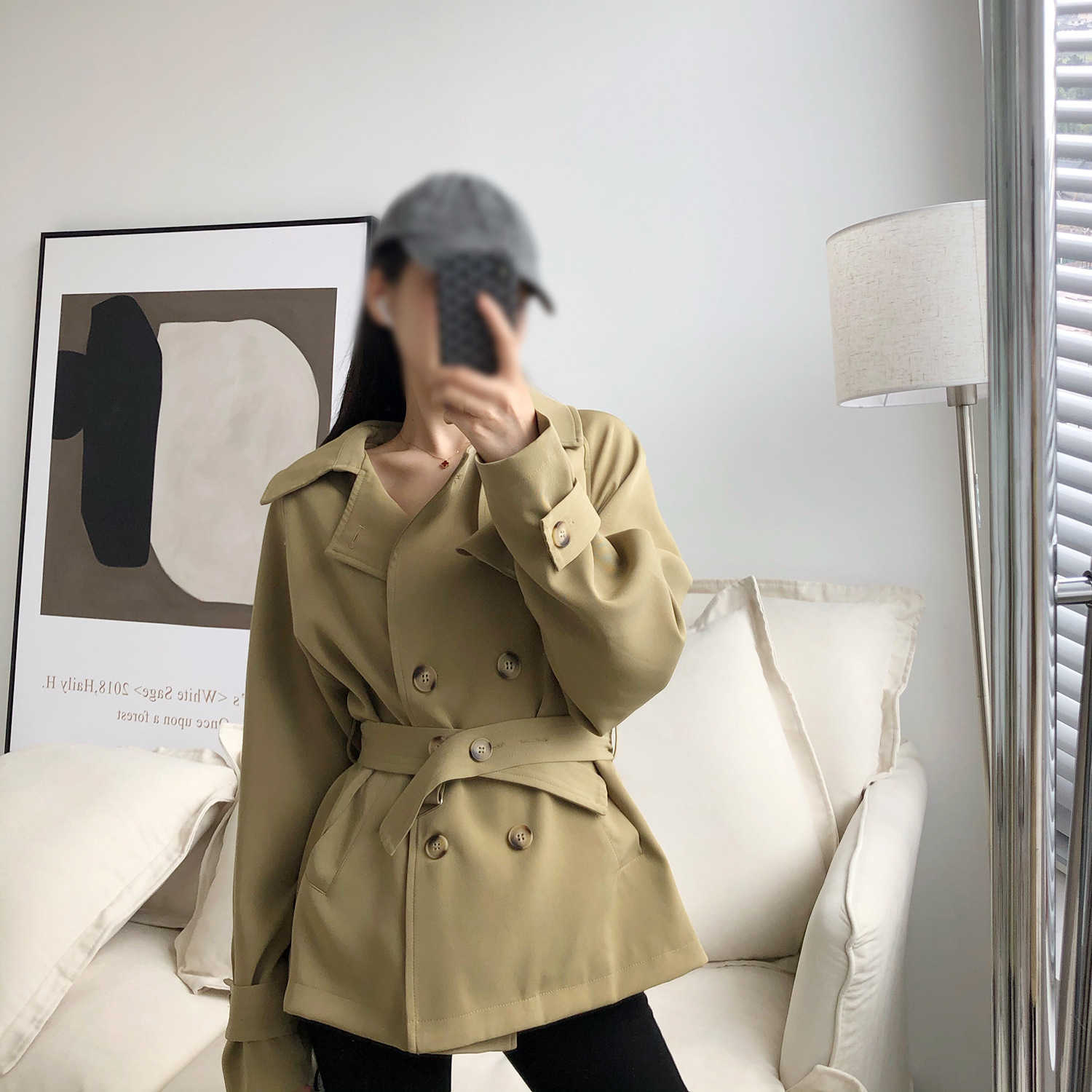 Autumn Winter Retro Solid Waistband Trench Coat Women' Korean-Style Loose Casual Short Cardigan Fashion Jacket 210607, Black
Autumn Winter Retro Solid Waistband Trench Coat Women' Korean-Style Loose Casual Short Cardigan Fashion Jacket 210607, Black
