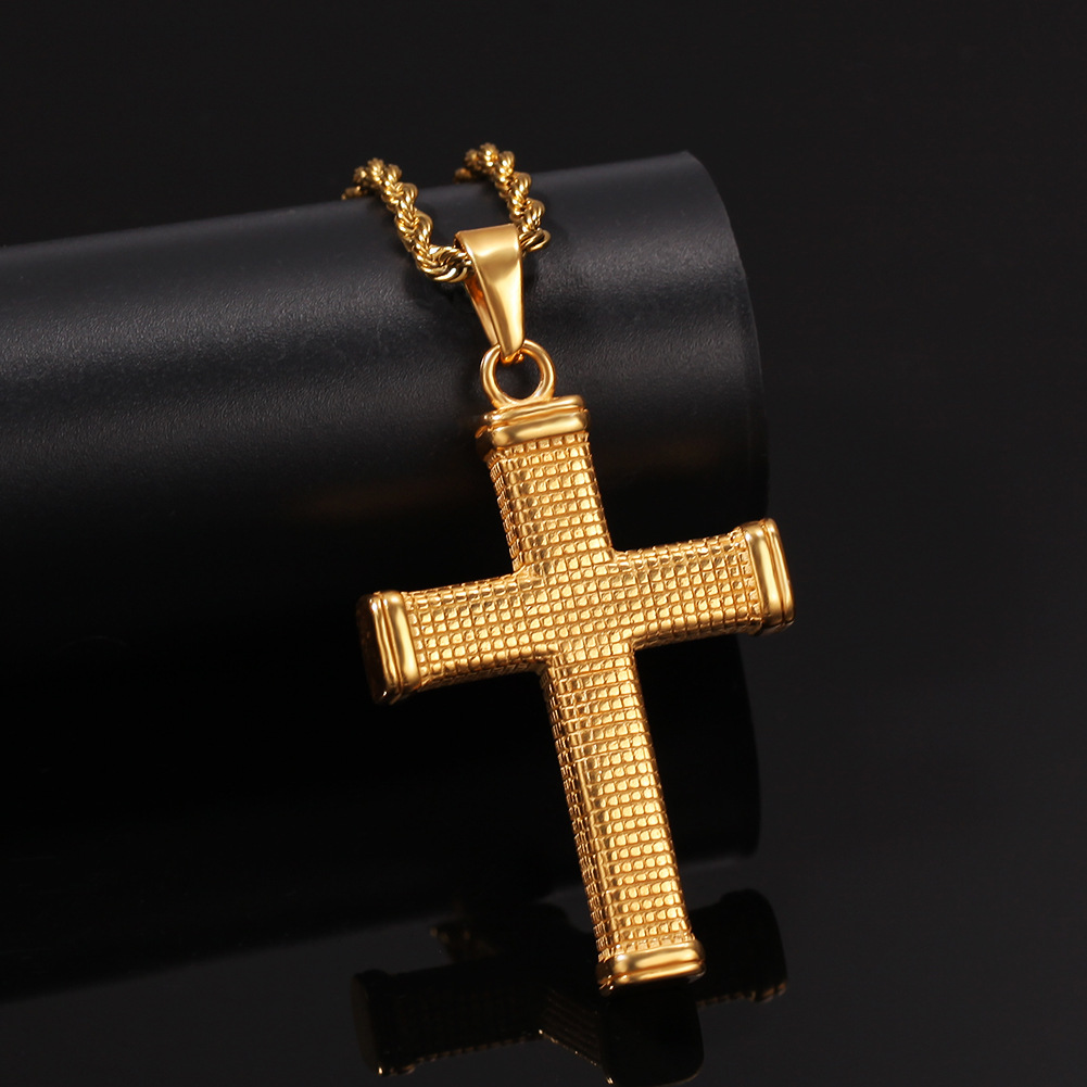 Hip Hop Stainless Steel Pendant Necklace Shining 18K Real Gold Plated Religious Jewelry Party Gift for Men