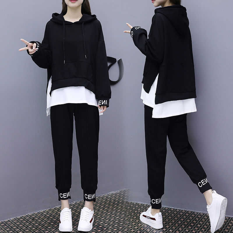 Spring And Autumn Korean Version Plus Size Tracksuit Women 2021 Fashion Hip-Hop Two Piece Set Women Casual Sports Suit Women Y0625