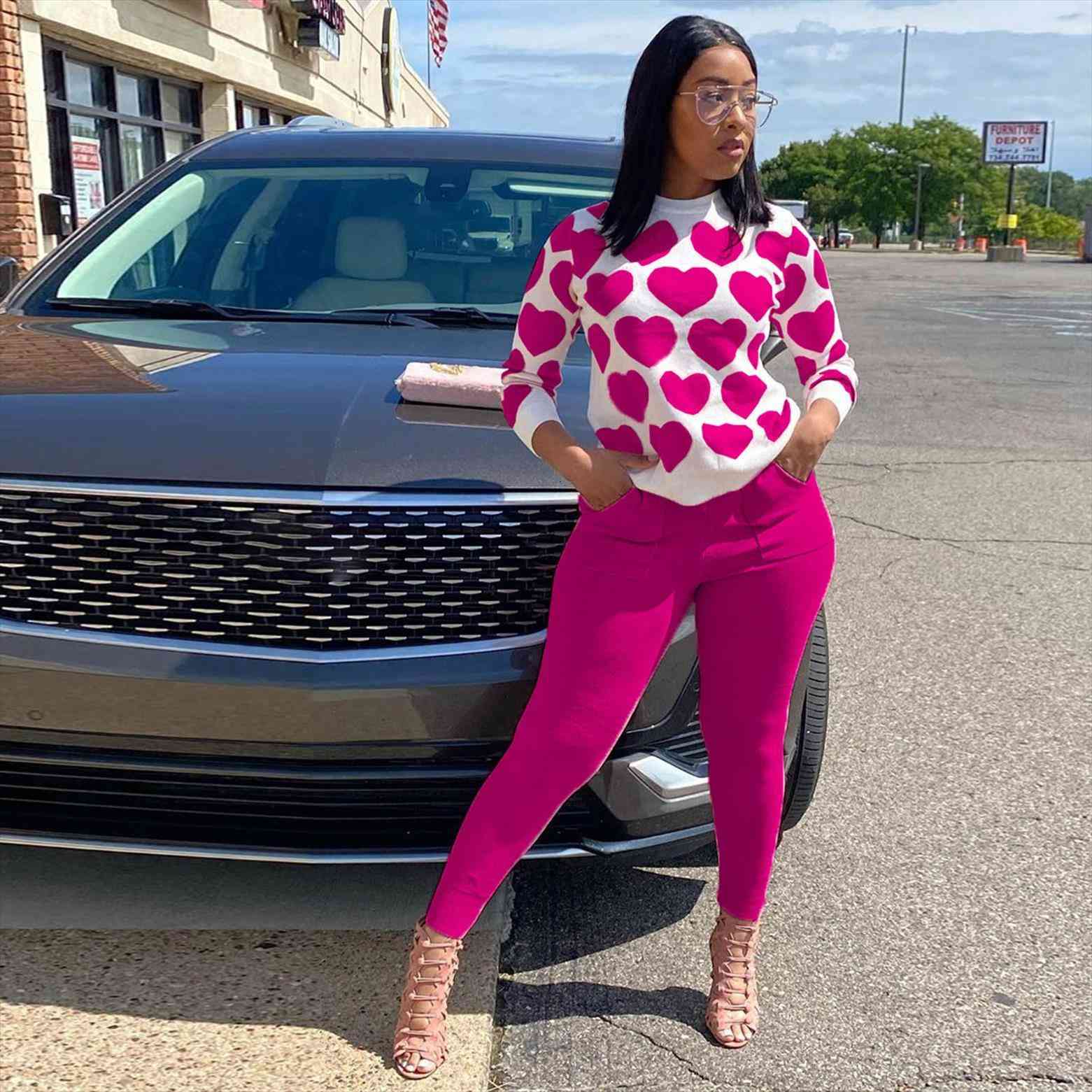 fashion 2 piece long sleeve womens tracksuits heart printed valentines day sweater pullover solid color pant sets g3, Gray
fashion 2 piece long sleeve womens tracksuits heart printed valentines day sweater pullover solid color pant sets g3, Gray