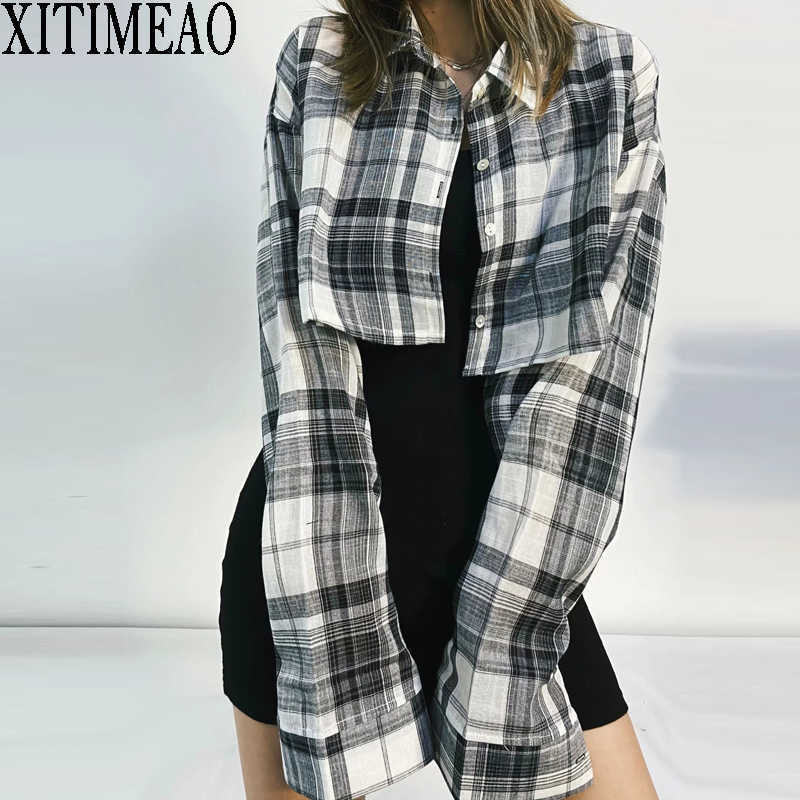 ZA Spring Autumn Women Korean Simple Style Loose Long Sleeve Plaid Short Shirt Casual Chic Tops XITIMEAO 210602, As picture
ZA Spring Autumn Women Korean Simple Style Loose Long Sleeve Plaid Short Shirt Casual Chic Tops XITIMEAO 210602, As picture