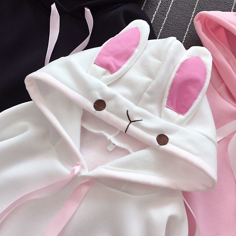 Women Fashion Cute Bunny Hoodie Long Sleeve Lovely Female Rabbit Hooded Sweatshirts Girl Casual Loose Size Lovely Cotton Hoodies 201102