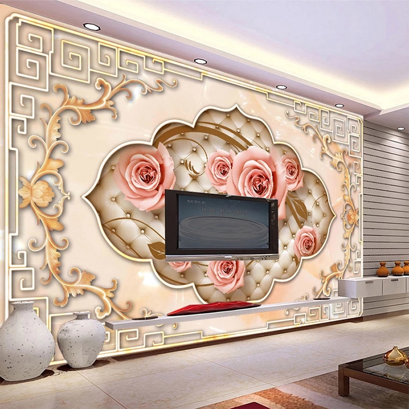 Custom Mural European Style 3D Embossed Rose Flower Wallpapers For Living Room TV Background Wall