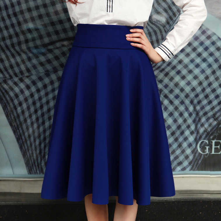 Fashion Women Cotton Space Knee-Length Big Swing Umbrella Skirt High Waist Vintage Ladies Midi Saia Skater SK7340 210621