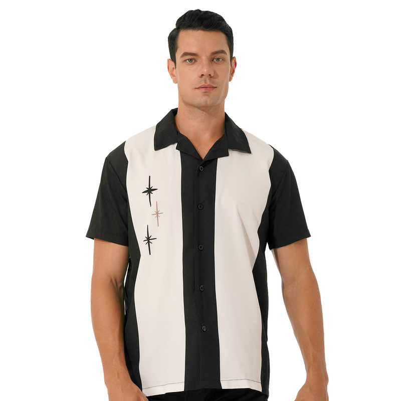 Mens Retro Short Sleeve Camp Shirt Button Down Loose Cuban Style Bowling Shirt 220627