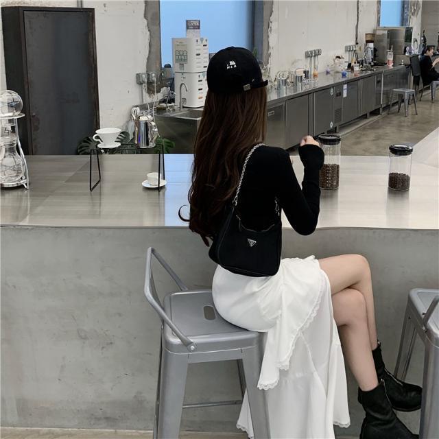 Midi Skirt Women Chic Irregular Harajuku Skirt Casual Cool Split Lace Ruffles Skirts Summer Autumn Women's Clothing New 210309