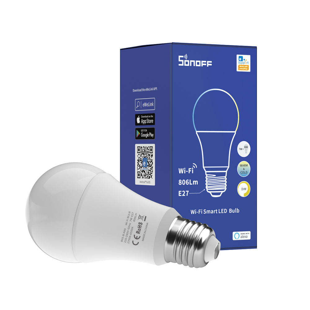 SONOFF B02-B A60 WiFi Smart LED Bulb Light Support voice to turn on/off, adjust the brightness and color temperature
SONOFF B02-B A60 WiFi Smart LED Bulb Light Support voice to turn on/off, adjust the brightness and color temperature