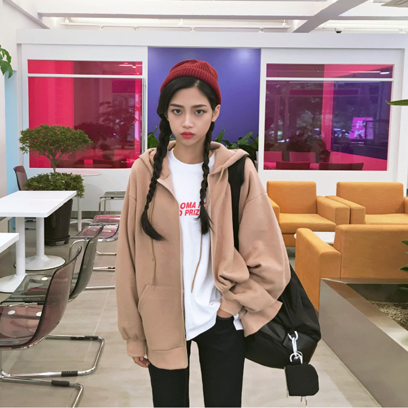 New Korean Hoodies Coat Women Casual Loose Womens Jacket Hooded Sweatshirts Plus Zipper Oversized Top Autumn Outwear XXL T200407