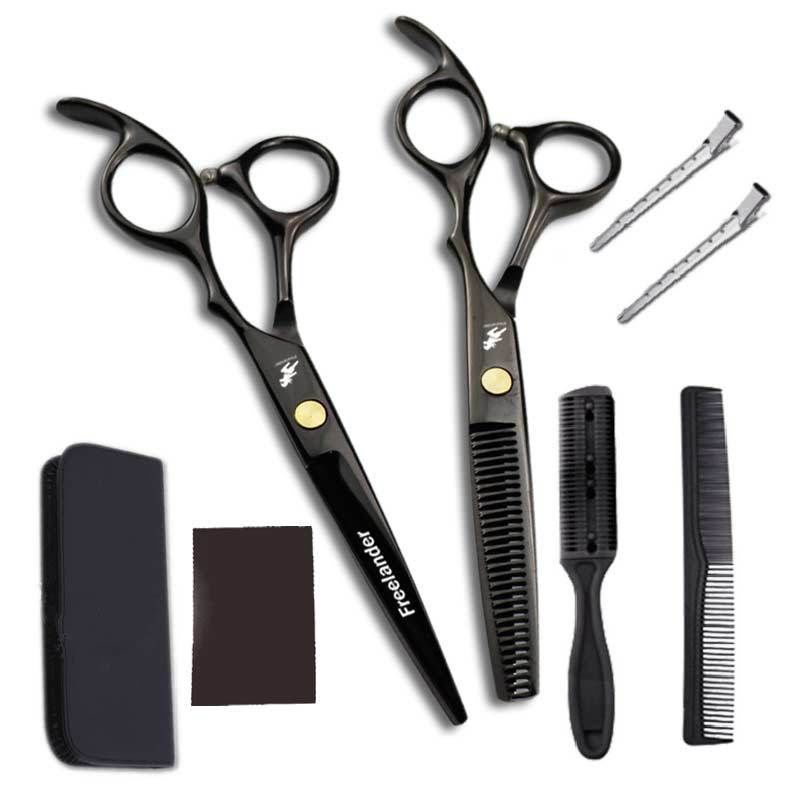 FREELANDER 5.5 inch/6.0 inch black hair scissors cutting / thinning scissors with comb and leather case