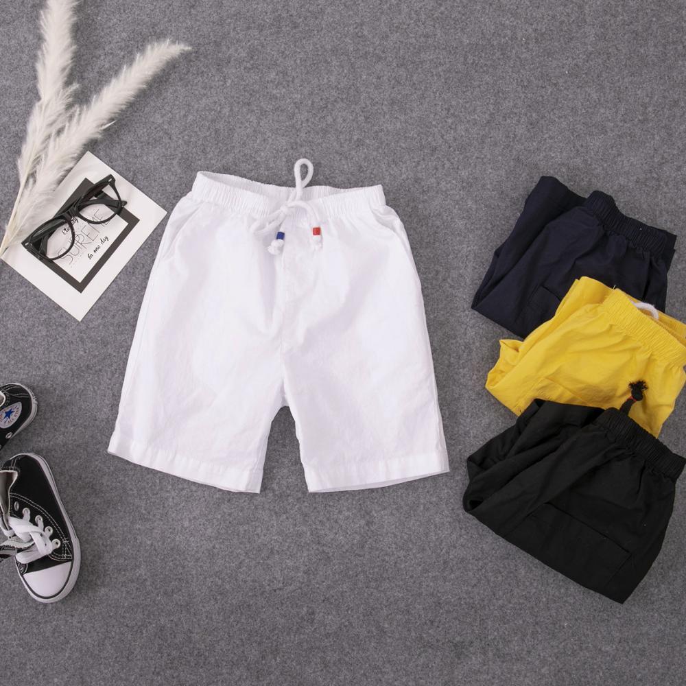 New Children Shorts for Boys Summer Toddler Baby Elastic Waist Sports Pant Cotton Teenage Clothes White Shorts with Belts 210308