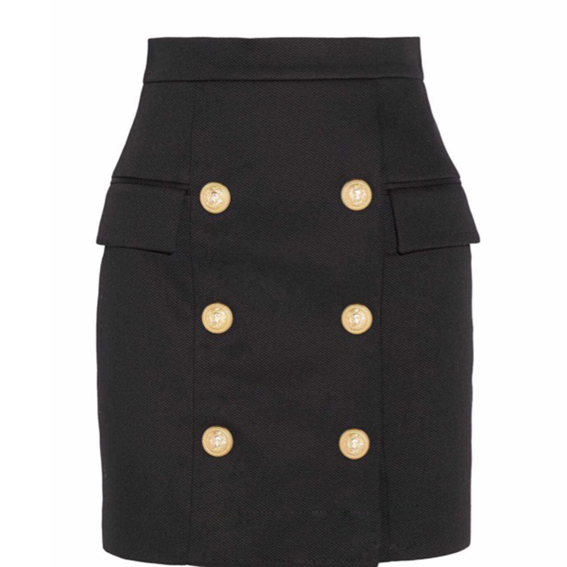 HIGH STREET est Career Skirt Womens Metal Lion Buttons Embellished Mini Skirt 210306
