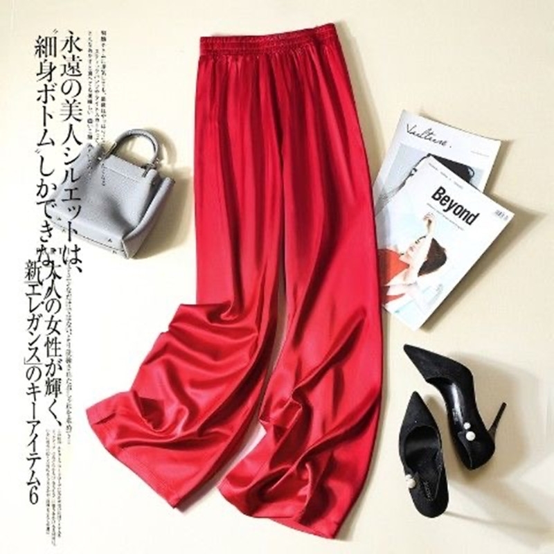 Women Summer satin wide leg pants high-waist drape silk skating straight-leg pants thin loose casual trousers women 210707