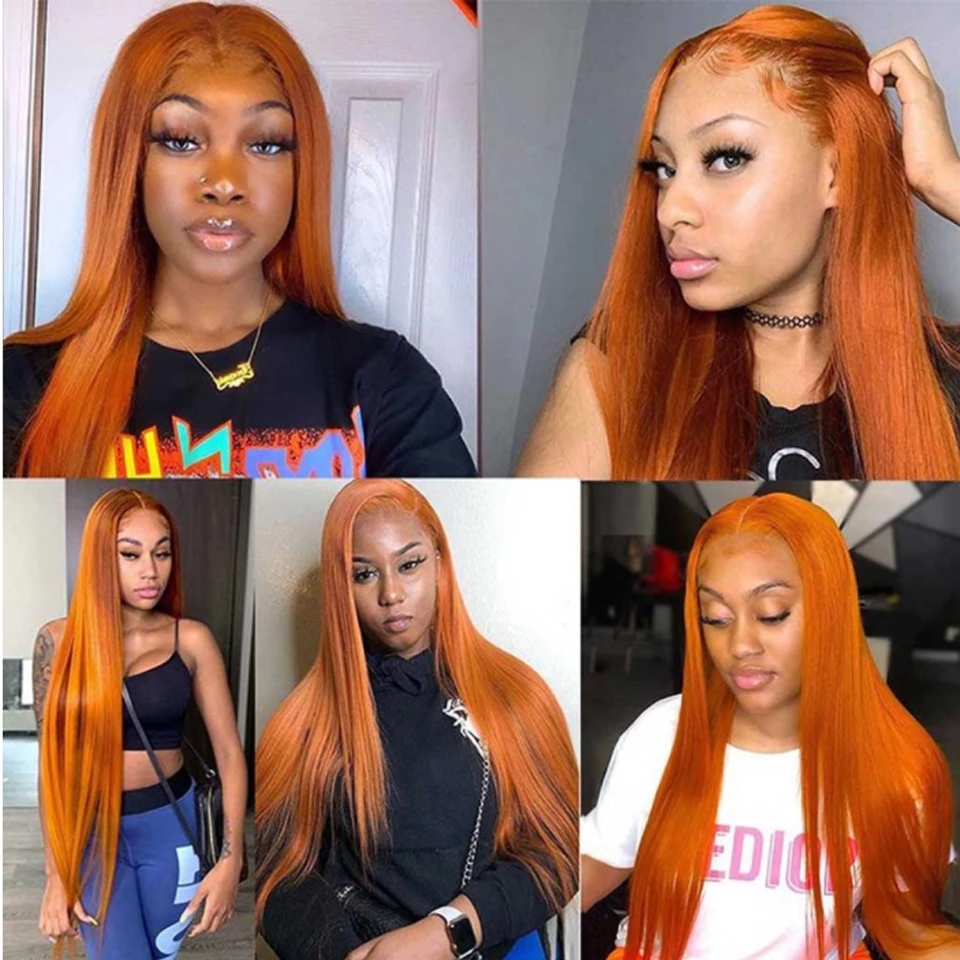 Free shipping Brazilian Ginger Orange Lace Front Wigs For Black Woman Long Soft Natural Straight Synthetic Hair Wig Heat Resistant Cosplay /Party