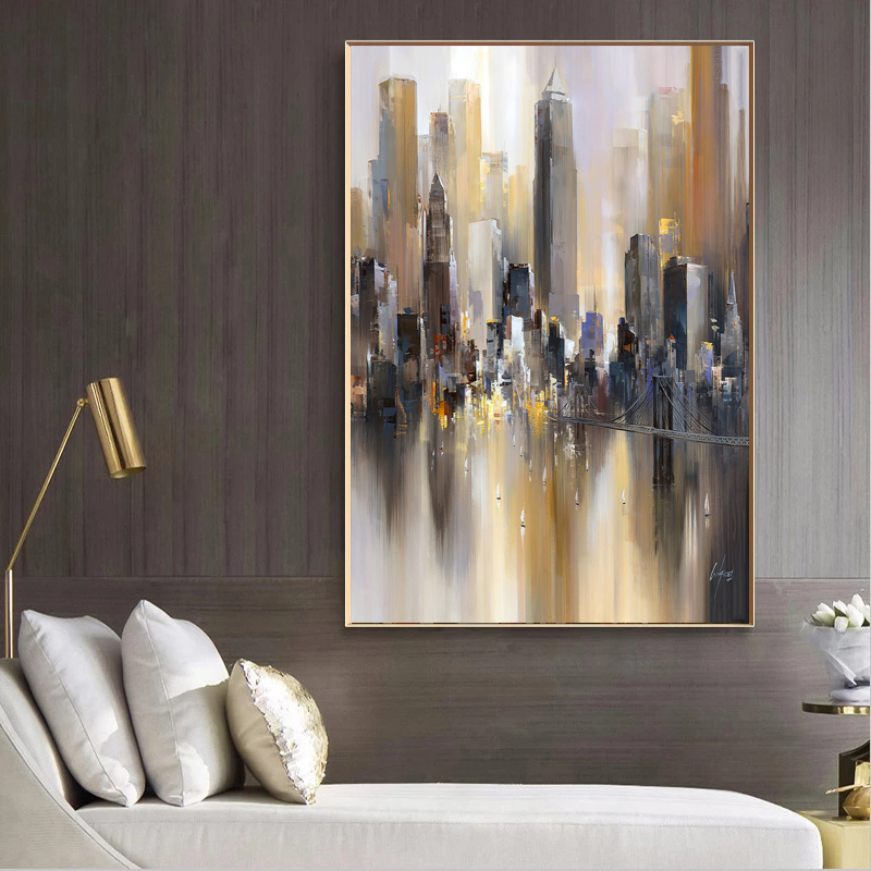 Abstract City Rain Boat Posters Landscape Oil Painting On Canvas Wall Art Pictures For Living Room Modern Home Decor NO FRAME
