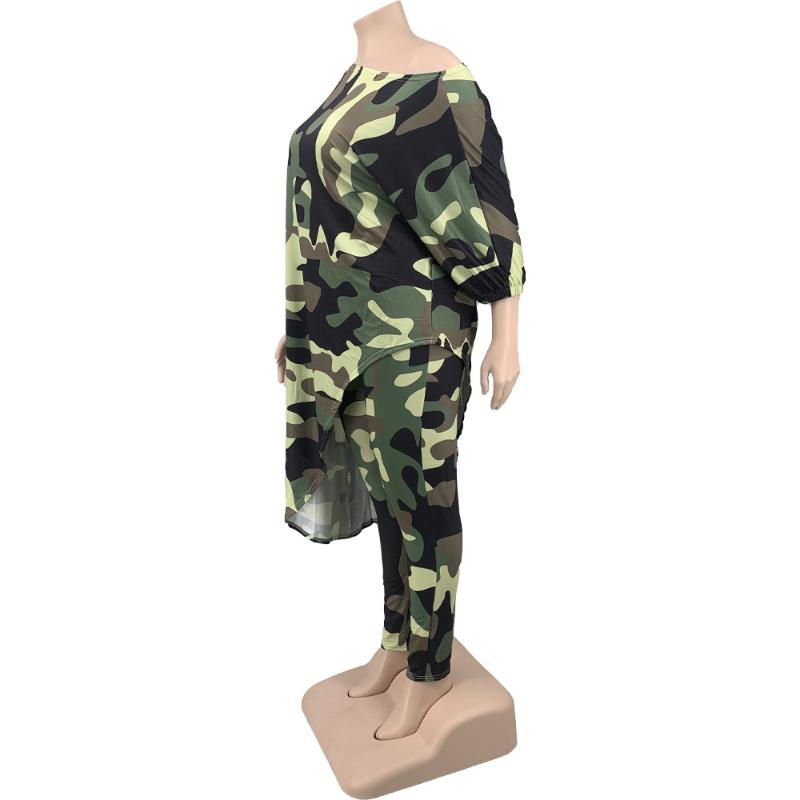 Casual Dresses Autumn Style Trendy Plus Size Women Clothing Tracksuit Womens Long Loose Camouflage Oblique Shoulder Wholesale Drop