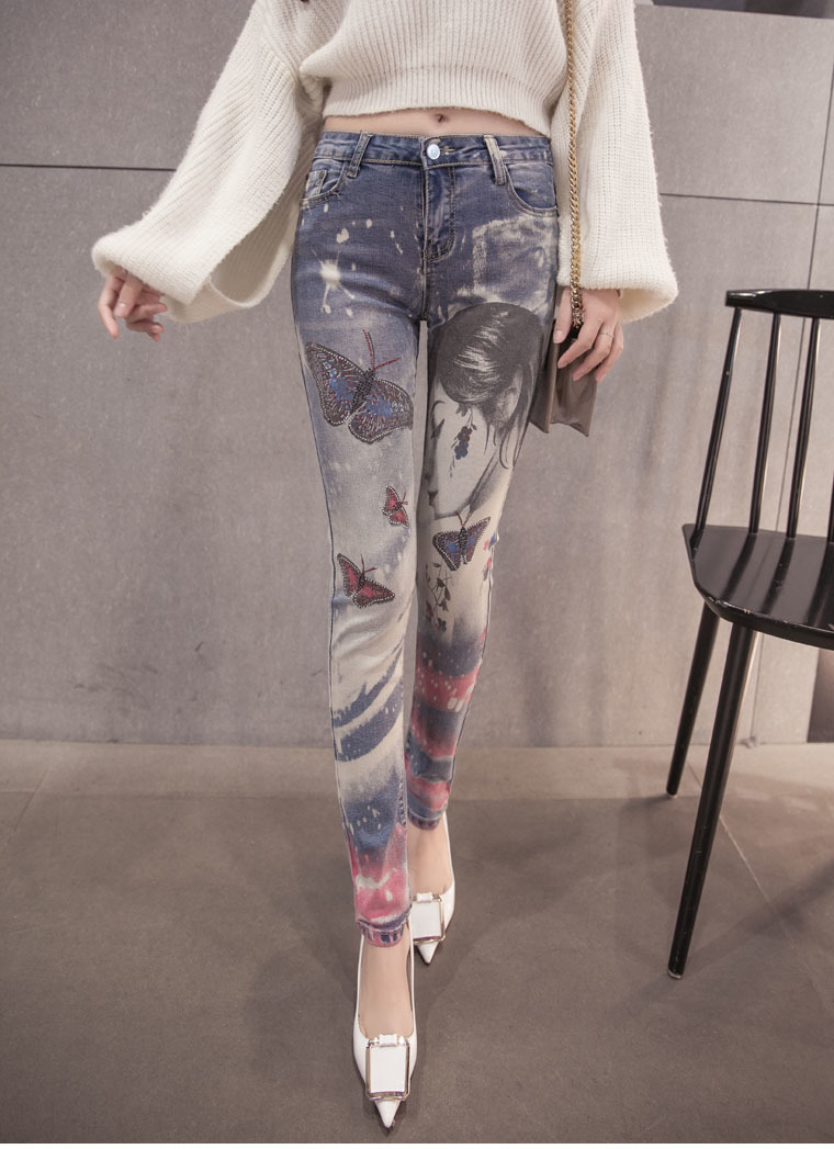 Eastic Pencil Tight Vintage Skinny Jeans Black jean Women Street Style Long Skinny Pants With Painted Ladies Jeans Leggings 210222