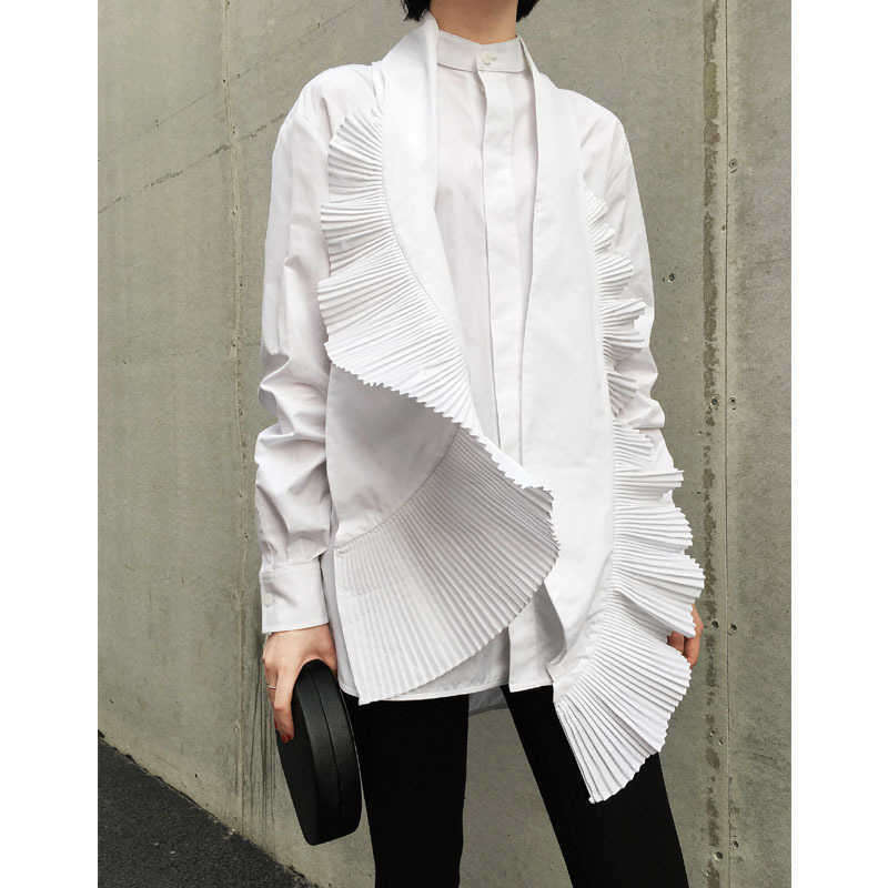 Spring and Summer Elegant Women Shirts Cotton Casual Chiffon Blouse Office Lady Streetwear Full Ruffles 210615