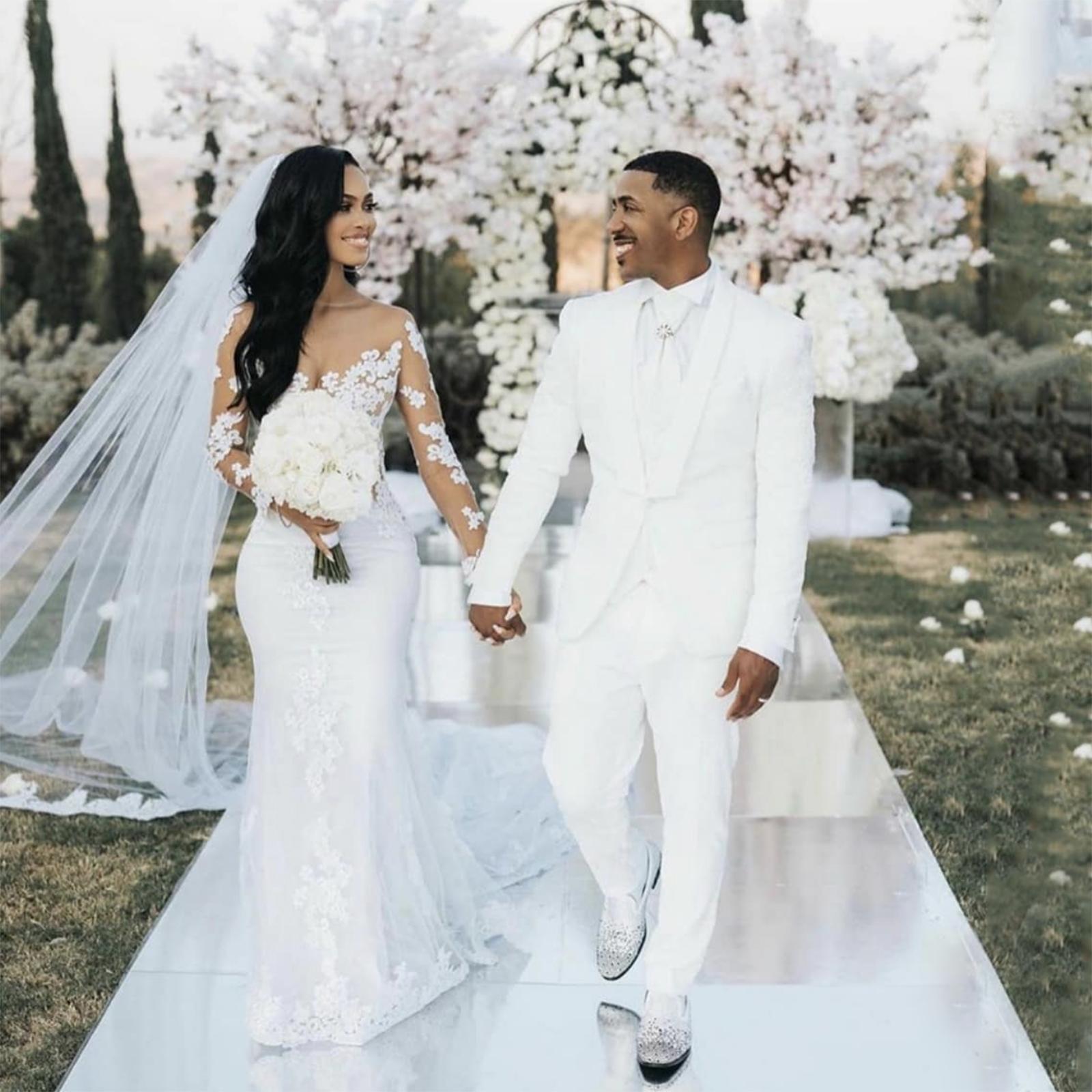 Sexy Sheer Backless Mermaid Wedding Dresses Bridal Gowns Lace Long Sleeves Appliqued White Boho Country Bride Dress Sweep Train 2021 robe de mariée Fr