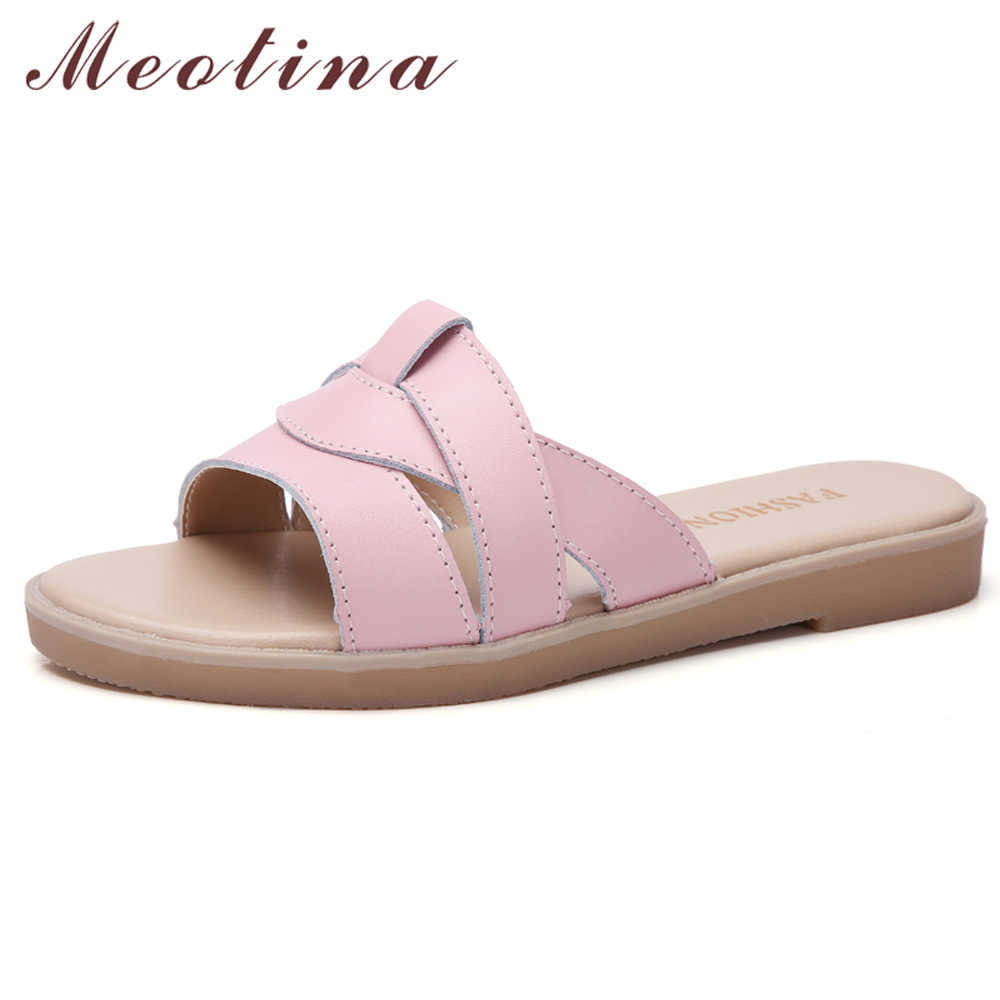 Meotina Women Shoes Slippers Summer Natural Genuine Leather Flat Shoes Fashion Open Toe Slides Lady Sandals Pink Beige Size -9 210608, Black
Meotina Women Shoes Slippers Summer Natural Genuine Leather Flat Shoes Fashion Open Toe Slides Lady Sandals Pink Beige Size -9 210608, Black