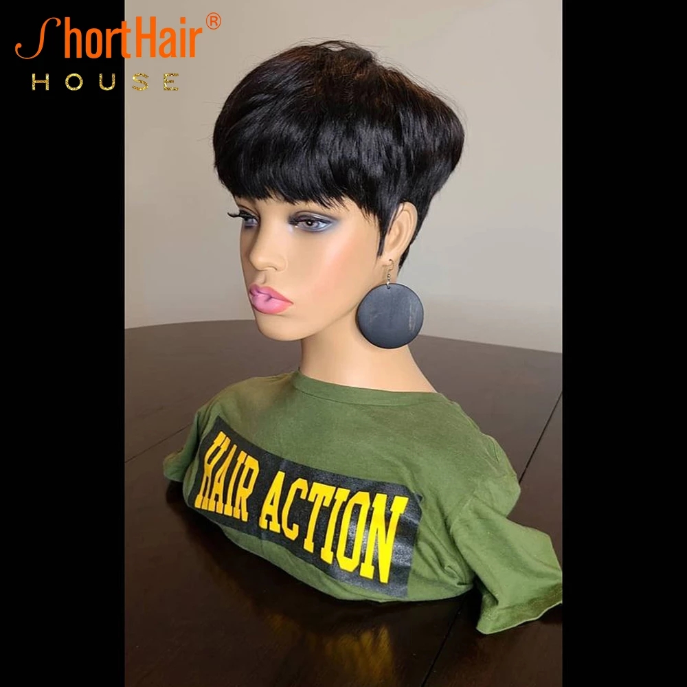 Free shipping 180density Ombre Red Short Bob Straight Wigs with Bangs Brazilian Virgin Pixie Cut Cheap Human Hair Wig for Black Women
