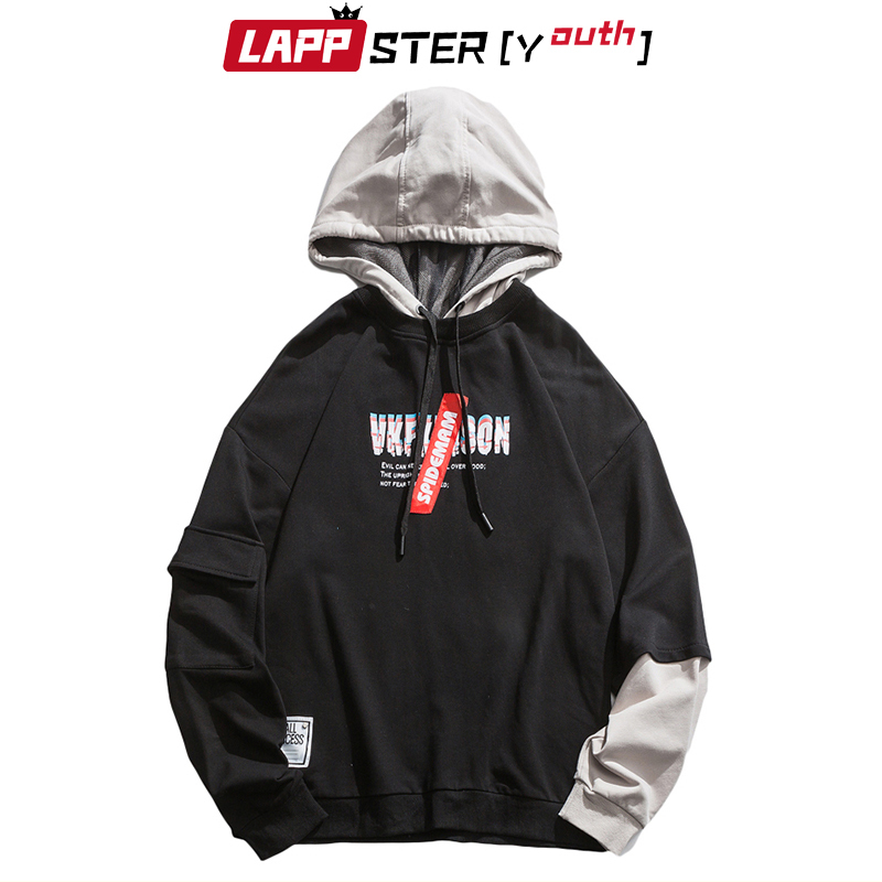 LAPPSTER-Youth Color Block Harajuku Sweatshirt New Arrival Streetwear Hip Hop Hooded Hoodies Mens Korean Fashions Clothing 201104