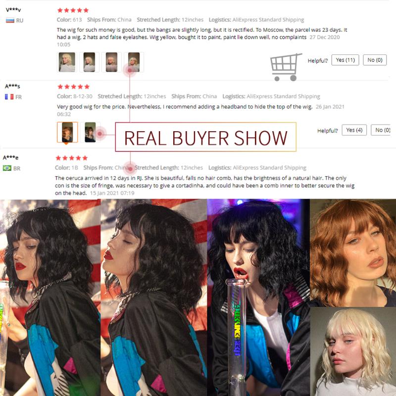 Synthetic Wigs Vigorous Short Wavy Wig With Bangs Black For Women Natural Brown Mixed Hair Bob Heat Resistant Fiber