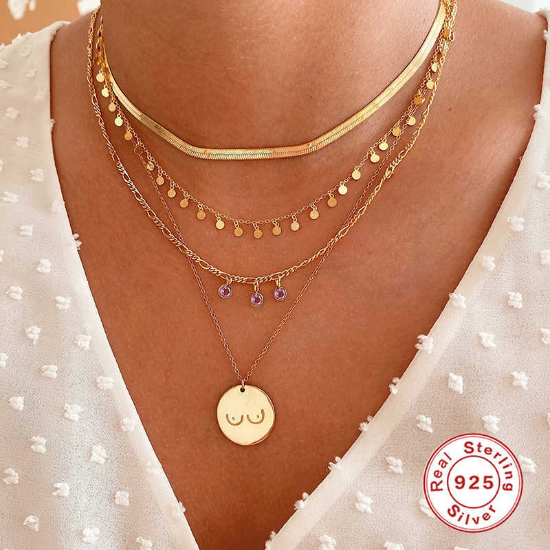 Aide 925 Sterling Silver Choker Necklaces Female Clavicle Chain Flat Snake Necklace For Women Fine Jewelry Cute Accessories Gift 210621